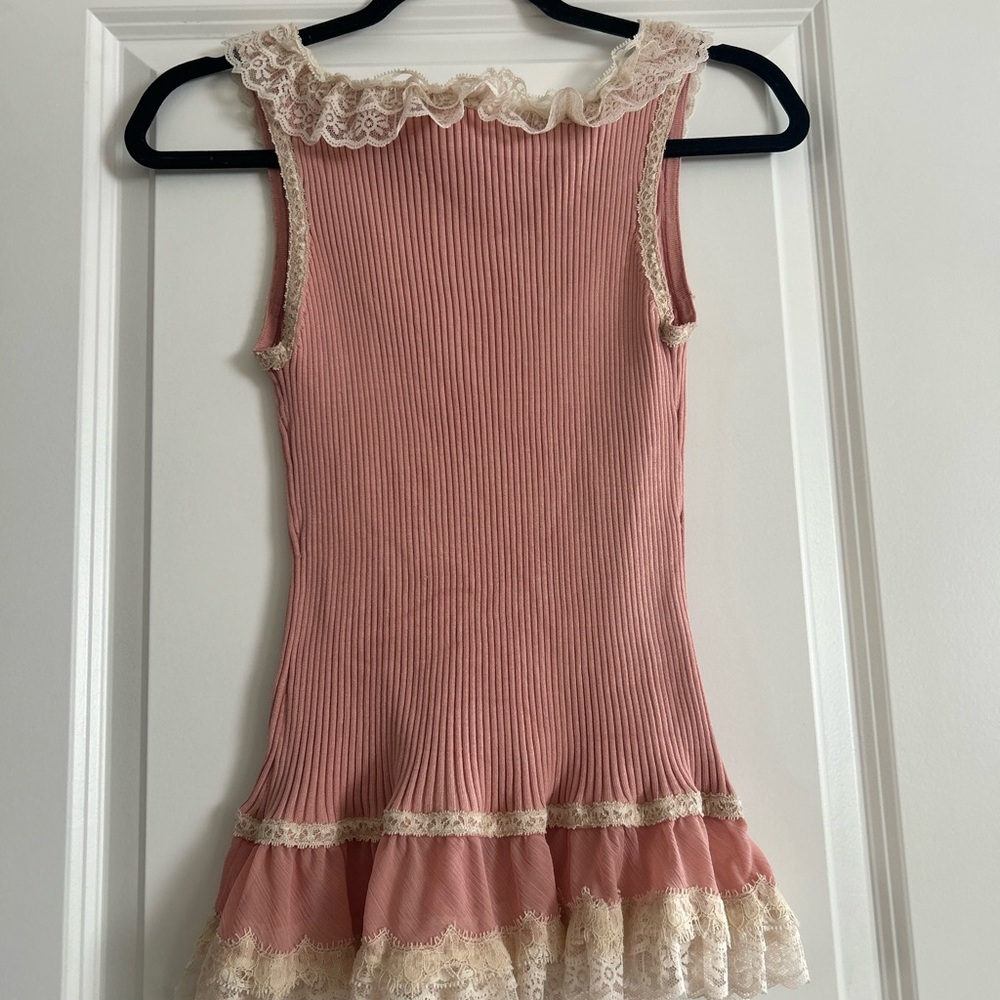 Tracy M Pink and Cream Lace Tank Top - Picture 3 of 4